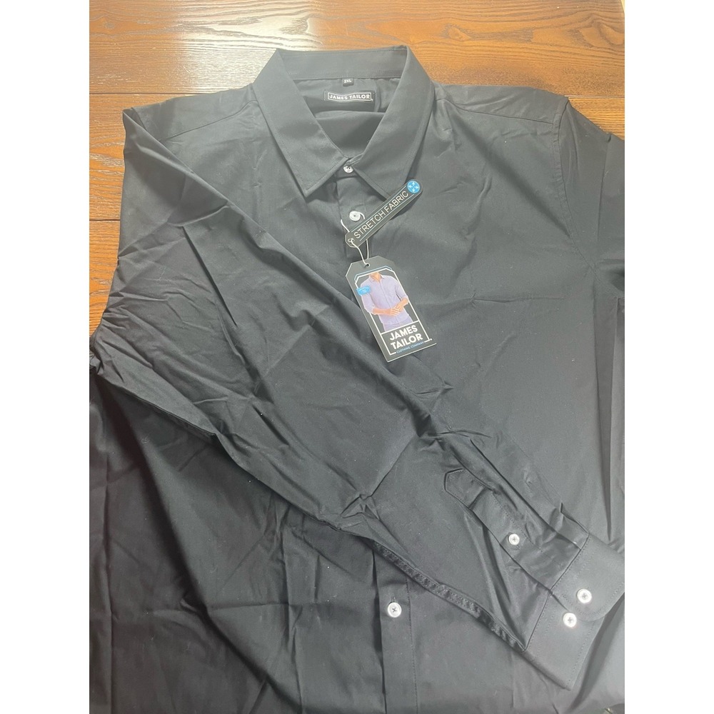 NEW James Tailor Long Sleeve Stretch Dress Shirt Black Size XXL NWT